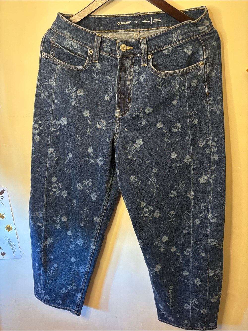 Old Navy Dark Blue Floral Hogh Rise Barrel Jeans